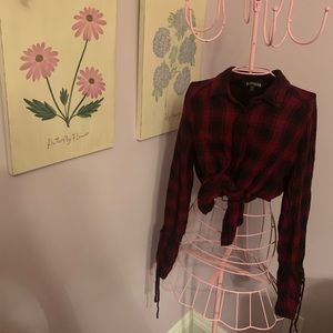 Express Flare Sleeve Red and Black Plaid Flannel